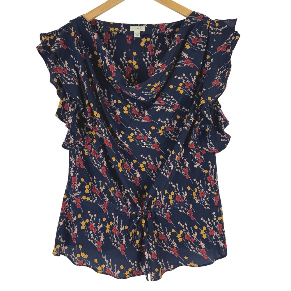 Anthropologie Salix Petal Blouse Odille Cowl Neck Ruffle Sleeve Peplum Silk‎ M